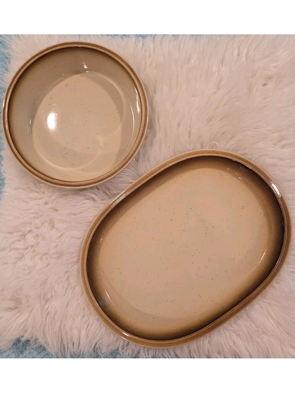 Haniwa Stone By Ranmaru Province 3632 Serving Platter Bowl Brown Beige Speckled